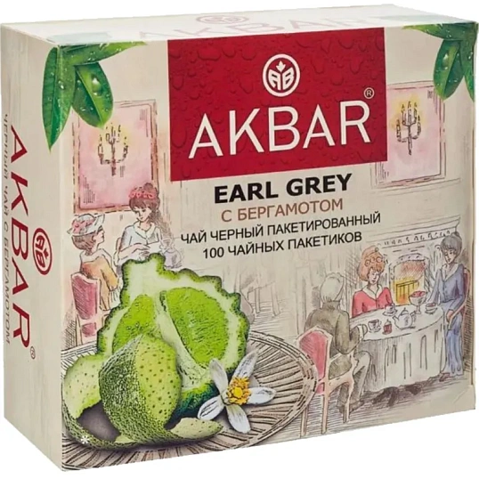 Чай Akbar Эрл Грей черный в пакетиках 100штх2г