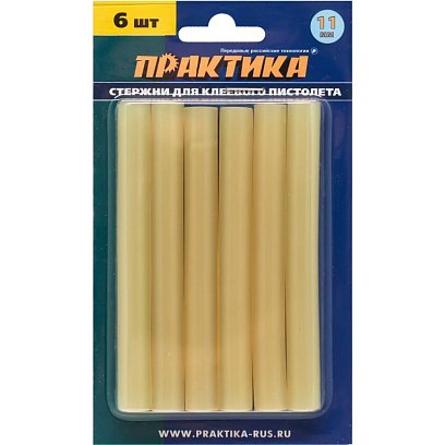 Стержень клеевой ПРАКТИКА d11х100мм желтый/прозрачный, 6шт. (641-633)
