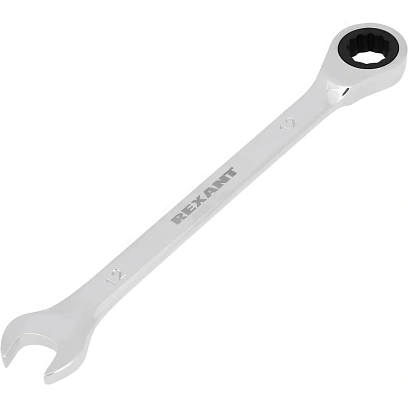 Ключ комбинированный трещоточный 12мм, CrV, зеркальн. хром REXANT 12-5807-1