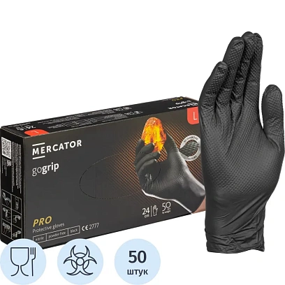 Перчатки одноразовые нитрил GOGRIP BLACK цв.черный (25 пар/уп) р.L,ПС