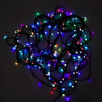 Гирлянда светодиодная Мультишарики 13мм, 20м,черный ПВХ, 200, RGB 303-509-1