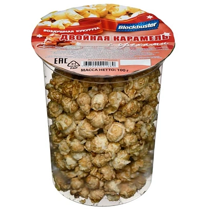 Попкорн Blockbuster двойная карамель с орехами, готовый, 100г