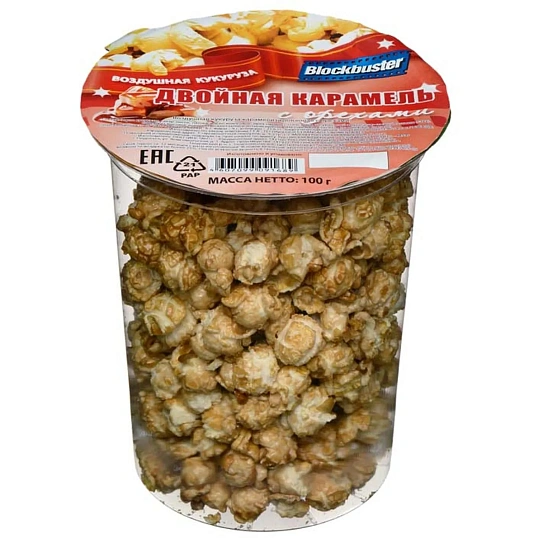 Попкорн Blockbuster двойная карамель с орехами, готовый, 100г
