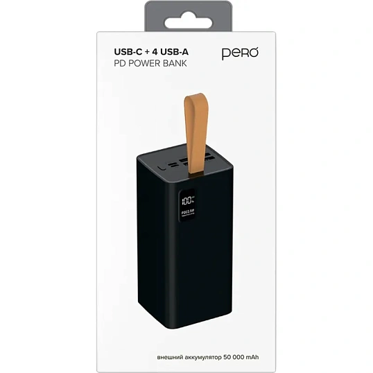 Внешний аккумулятор PERO PB09 50000 mAh,Li-Pol,output USB-C + 4USB-A,черный