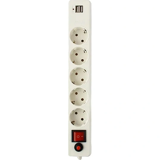 Сетевой фильтр Гарнизон ECL-5-U2-W-1.8 5р/1,8м, 10А, 2xUSB, белый