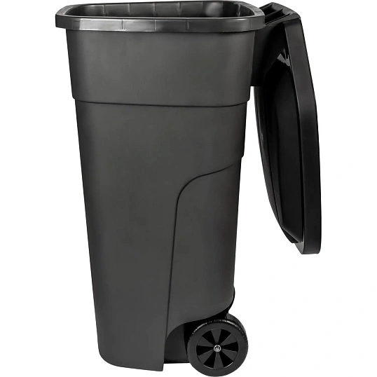 Контейнер-бак мусорный пластик серый, на колесах 110л_PT9957СЕР-1РS