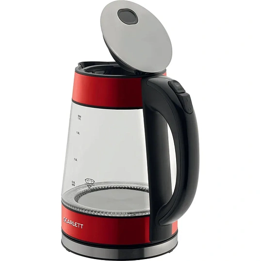 Чайник электрический SCARLETT SC-EK27G79, стекло, 2200Вт, 1.7л, красный