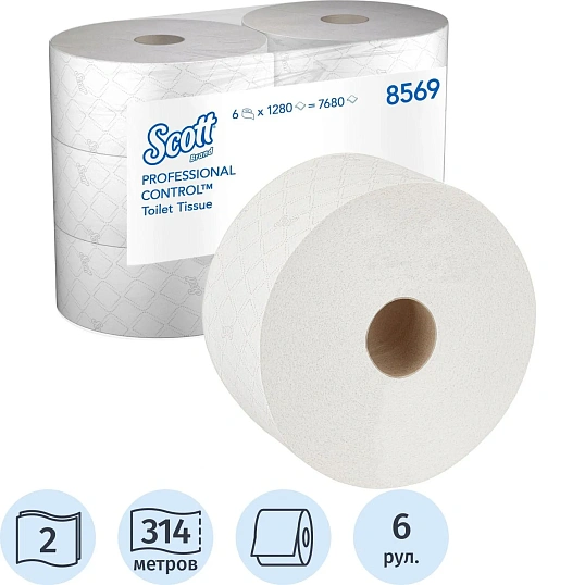 Бумага туалетная д/дисп KK Scott Controll с ЦВ 2сл белая 314м 6 рул/уп_8569
