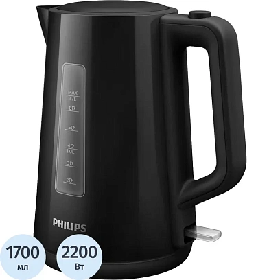 Чайник PHILIPS, мощность 2200Вт, объем 1,7л., пластик, черный