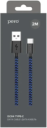Кабель USB PERO Blue-black DC-04  2м micro-USB, 2,5А