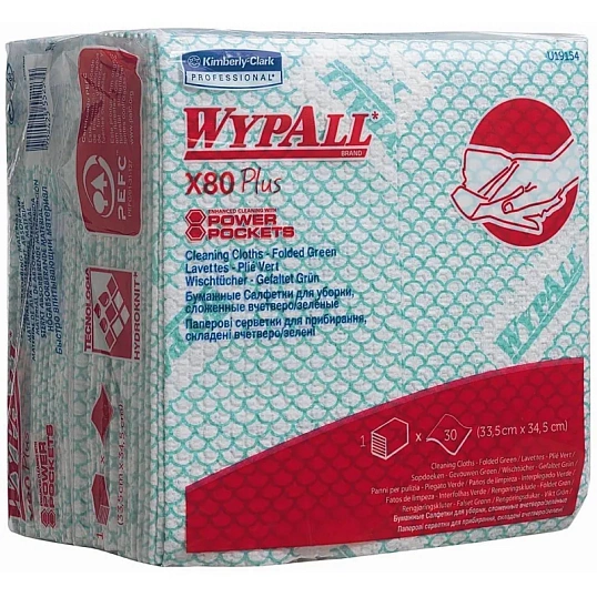Материал протирочный нетканый WypAll X80 Plus зеленый 30л/уп 19154 (KFC)