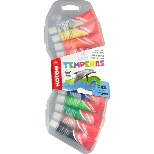 Краски темперные KoresTemperasв пластик.пенале,тюб.12 мл,12цв набор 72412
