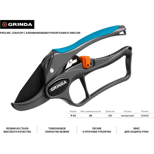 Секатор контактный GRINDA PROLine P-33, 200 мм, (423433)