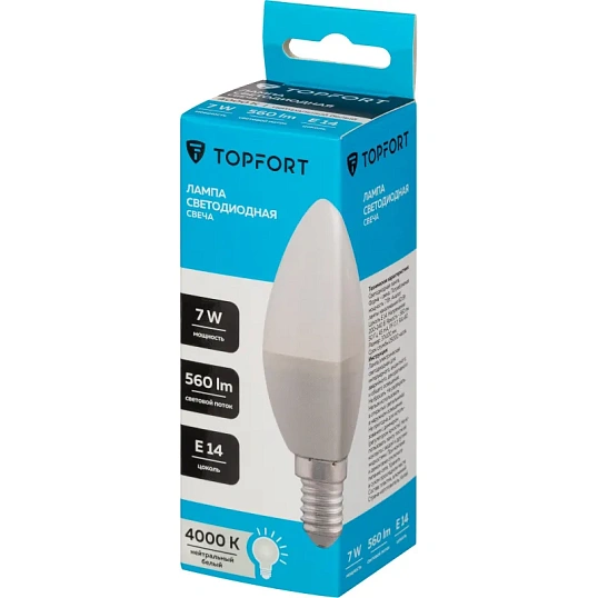 Лампа светодиодная Topfort E14 7W 4000K свеча
