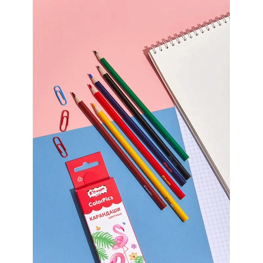 Карандаши цветные 6 цветов 3-гран Комус Класс ColorPics, трехгранные
