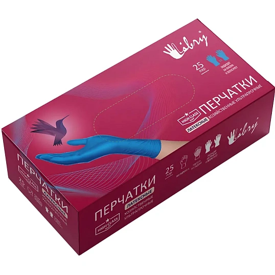 Перчатки одноразовые латекс Libry High Risk  синие (XL) 25пар./уп,ПС