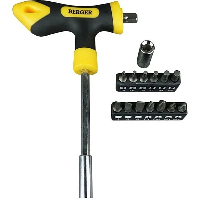 Отвертка Т-образная набор с битами 15 предметов BERGER BG1070