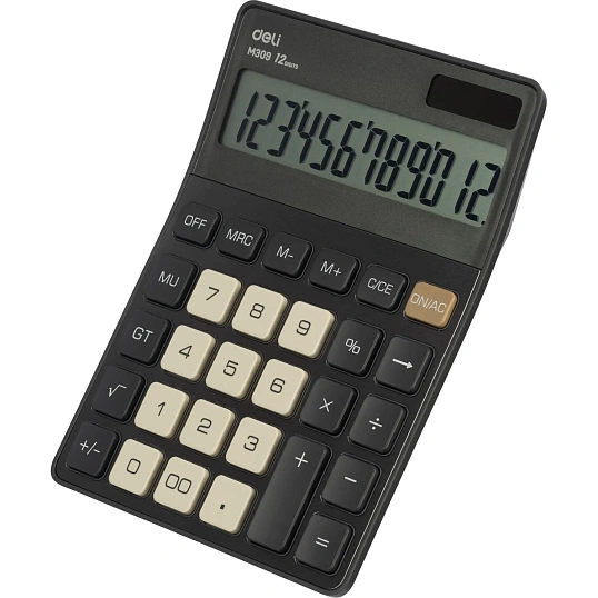 Калькулятор настольный Deli EM309,12 р, дв пит,176,9x124,9x34мм,темно-серый