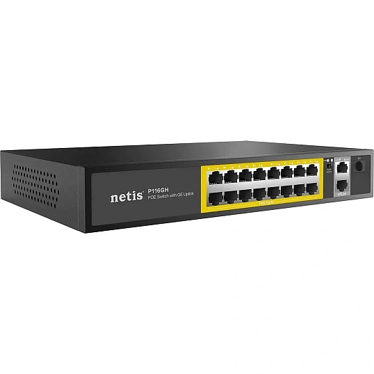 Коммутатор Netis P116GH 16х100 Мбит/с PoE+ 240Вт, 2х1000 Мбит/с, 1xSFP