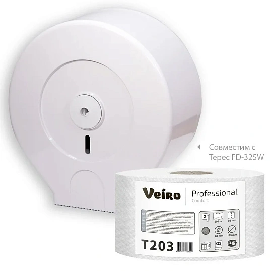 Бумага туалетная д/дисп Veiro Q2 Comf 2сл бел вторич 200м 12рул/уп T203