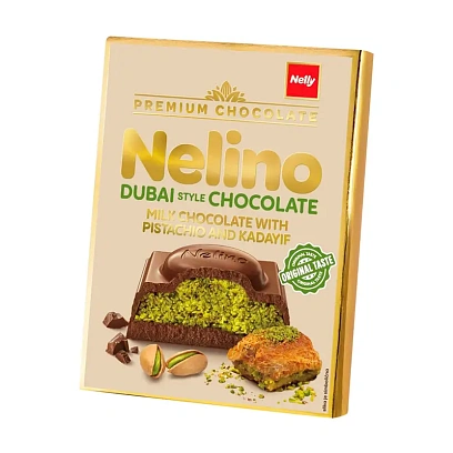 Шоколад Nelino Dubai chokolate молочный с фисташ нач. и кадаифом,62г