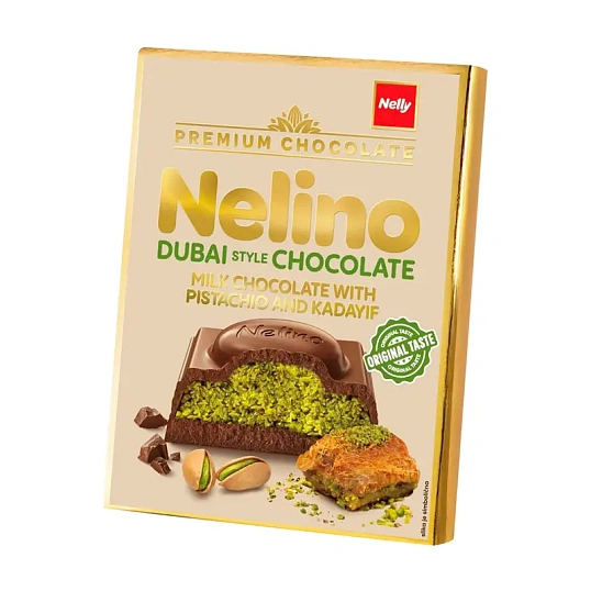 Шоколад Nelino Dubai chokolate молочный с фисташ нач. и кадаифом,62г