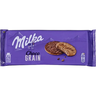 Печенье Милка из цель.муки с овсяными хлопьями,покрыт.молоч.шок., 126г