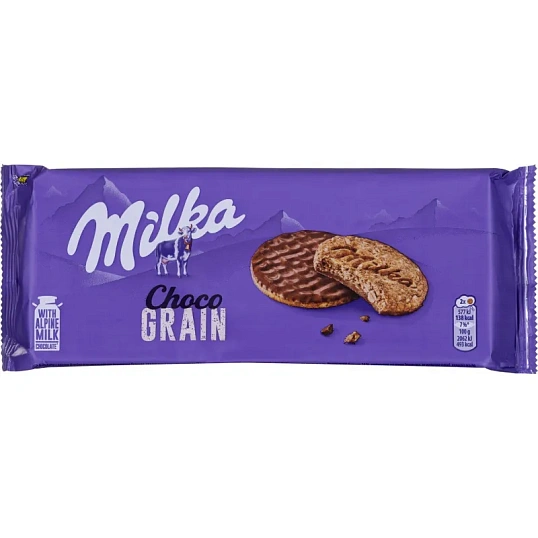 Печенье Милка из цель.муки с овсяными хлопьями,покрыт.молоч.шок., 126г