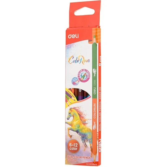 Карандаши цветные Deli EC00500 ColoRun липа 12цв/наб 2сторонние (6шт)