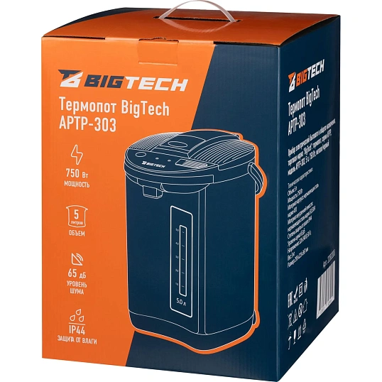 Термопот BigTech APTP-303, 5л, 750 Вт, металл/черный