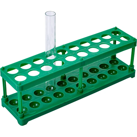 Штатив для пробирок (20 гнезд, h=75 мм) ЗЕЛЕНЫЙ, 4.07.01.0250, ПП