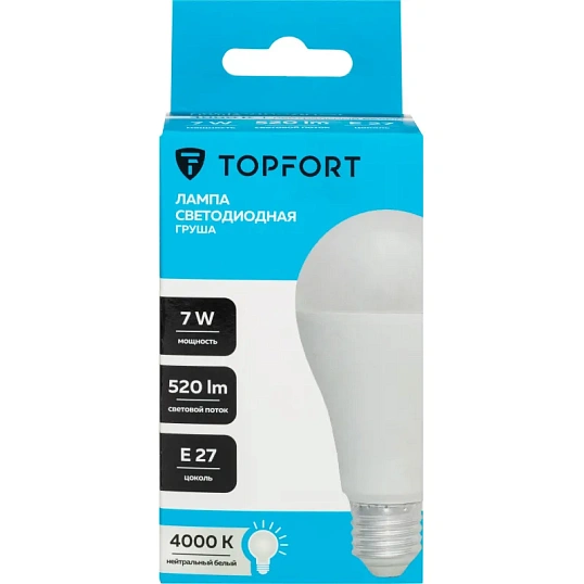 Лампа светодиодная Topfort E27 7W 4000K груша