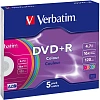 Носители информации DVD+R, 16x, Verbatim Colour, Slim/5, 43556