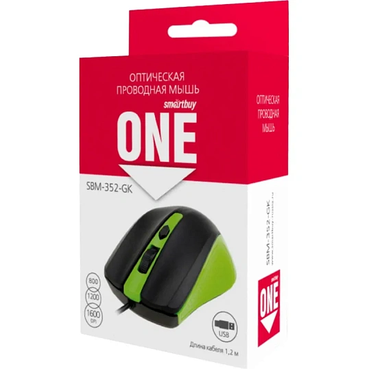 Мышь компьютерная Smartbuy ONE 352 проводная зелено-черная (SBM-352-GK)/100