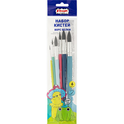 Набор кистей Комус Класс Максики белка,кругл(№1,3,5,7,9,11),6 шт,европодв