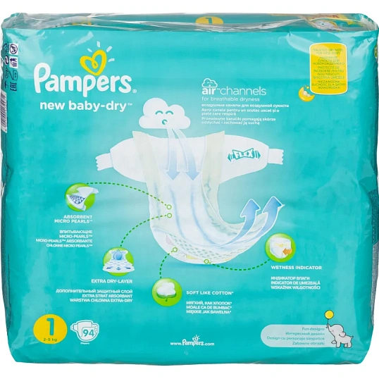 Подгузники PAMPERS New Baby-Dry Newborn (2-5 кг) Джамбо Упаковка 94шт