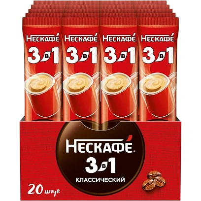 Кофе Nescafe 3 в 1 классический раств., шоу-бокс, 20штx14,5г, 1208084