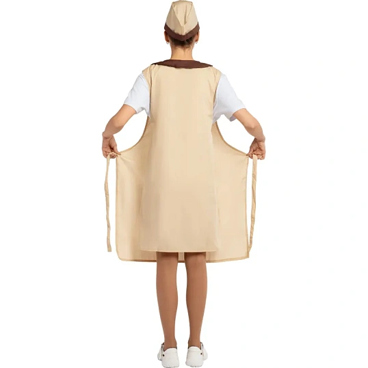 Фартук сарафан Маркет Профи с пилоткой всеразмерный цв. беж/шок