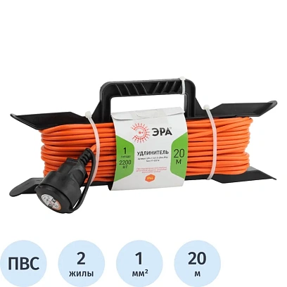 Удлинитель силовой ЭРА на рамке б/з 1 гн 20м ПВС 2х1 IP44(Б0043040)У1-03212
