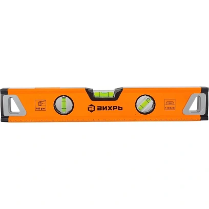 Уровень алюминиевый Усиленный 400 мм, 3 глазка, 2 комп. Вихрь 73/11/4/9