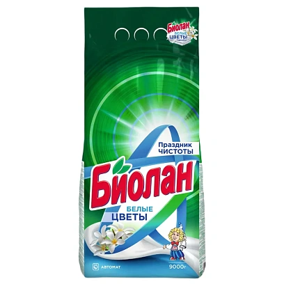 Порошок стиральный СМС Биолан Белые цветы Автомат 9000гр