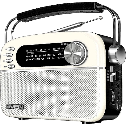 Радиоприемник SVEN SRP-505, белый, 3 Вт (RMS), Bluetooth, FM/AM/SW, USB