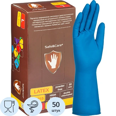 Перчатки мед.смотров. латекс., н/с, н/о, S&C HighRisk DL215(L)25пар/уп,ПС