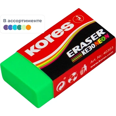 Ластик Kores цветной, 40x21x10mm в дисплей-боксе, цвет в асс 40303