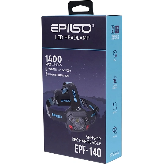 Фонарь EPILSO EPF-140 (налобный, Luminus SST40, 20W, 2 аккум. 18650)