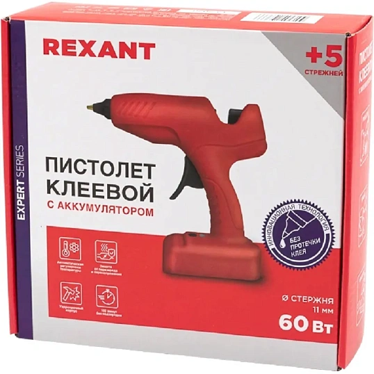 Пистолет клеевой аккумуляторный REXANT, 60Вт, d11 мм, 'ЭКСПЕРТ' (12-1553)