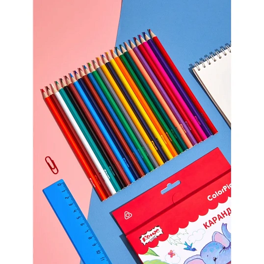 Карандаши цветные 24 цвета Комус Класс ColorPics, трехгранные