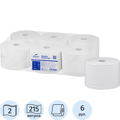 Бумага туалетная д/дисп Luscan Professional с ЦВ 2сл бел цел 215м 6 рул/уп