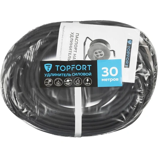 Удлинитель Topfort КГ 3х1,5кв.мм 30м в бухте 3 гнезда, с/з.,с/загл.,IP44