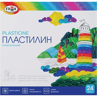 Пластилин Гамма Классический,24 цвета,480г,со стеком,картон.упак,281036